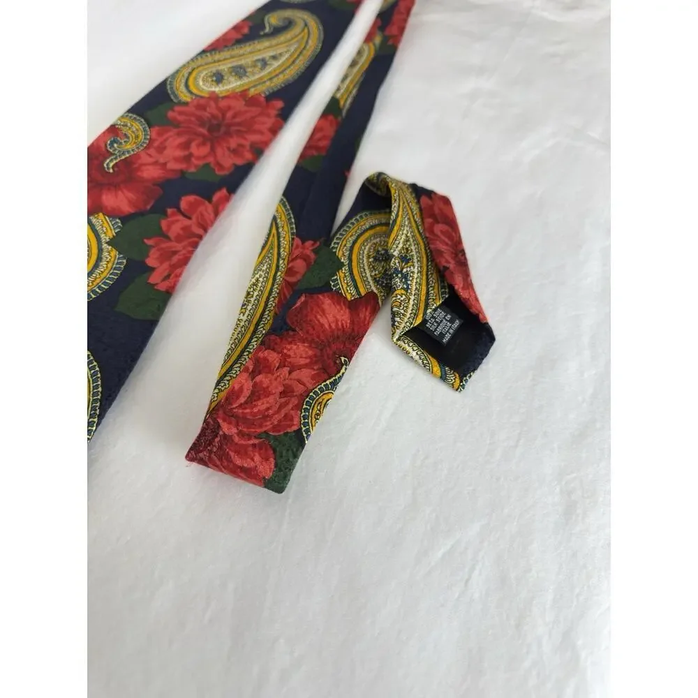 Hugo Boss Men’s 100% Silk Tie Made in Italy Red Blue Floral Pattern Neckwear